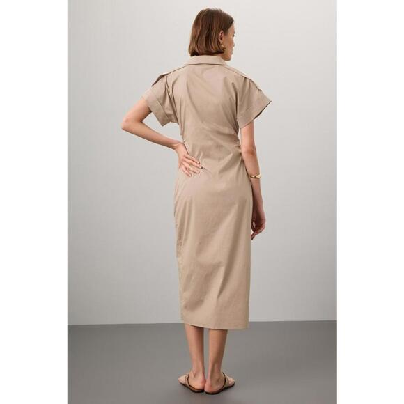 Saunders x RTR Beige Ruched Shirt Dress Size 6 Good - Picture 2 of 5